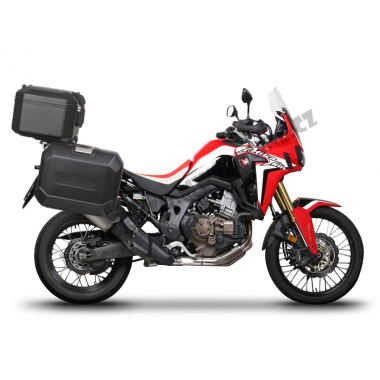 Complete set of black aluminum cases SHAD TERRA, 37L topcase + 36L / 47L side cases, including mounting kit and plate SHAD HONDA CRF 1000 Africa Twin
