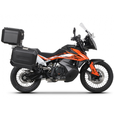 Complete set of black aluminum cases SHAD TERRA, 48L topcase + 36L / 47L side cases, including mounting kit and plate SHAD KTM Adventure 790 (R)