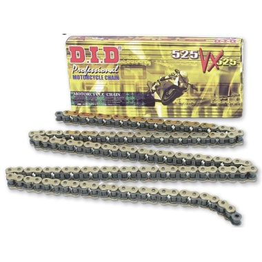 VX series X-Ring chain D.I.D Chain 525VX3, 112 narelių ilgio, auksas-MELNĀ KRĀSĀ